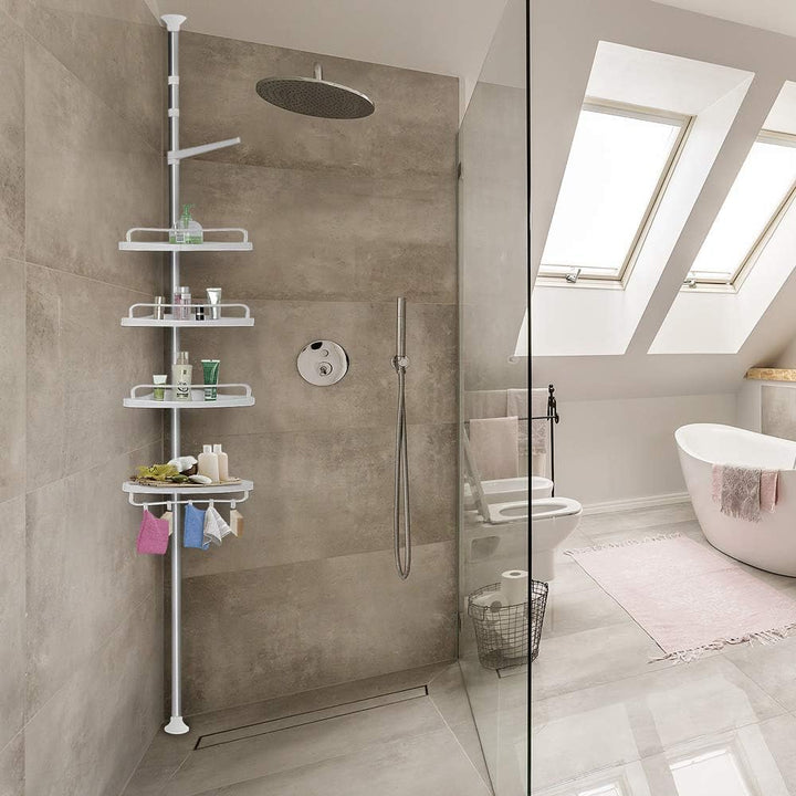 Deuba® Teleskop Duschablage ohne Bohren 4 Ablagen 92-306 cm höhenverstellbar Edelstahl Silber Duschr