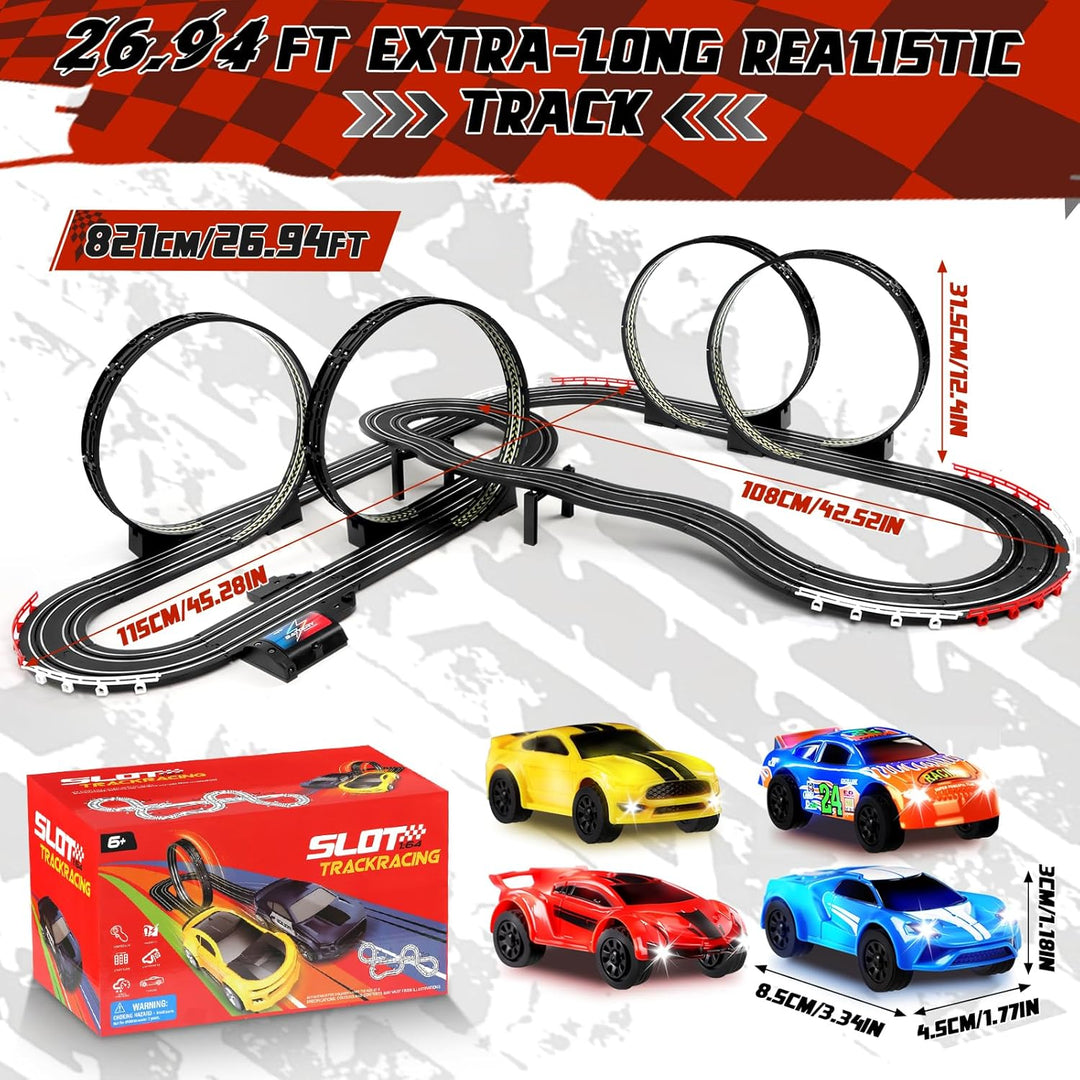 YOOHBERRYS Autorennbahn Rennbahn Kinder, 1:64 Autobahn USB Elektrische Rennstrecke mit 4 LED Slotcar