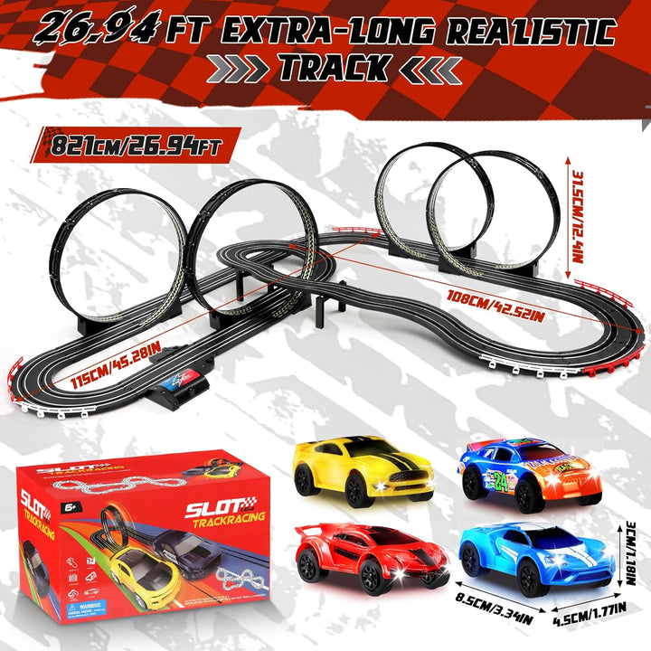 YOOHBERRYS Autorennbahn Rennbahn Kinder, 1:64 Autobahn USB Elektrische Rennstrecke mit 4 LED Slotcar