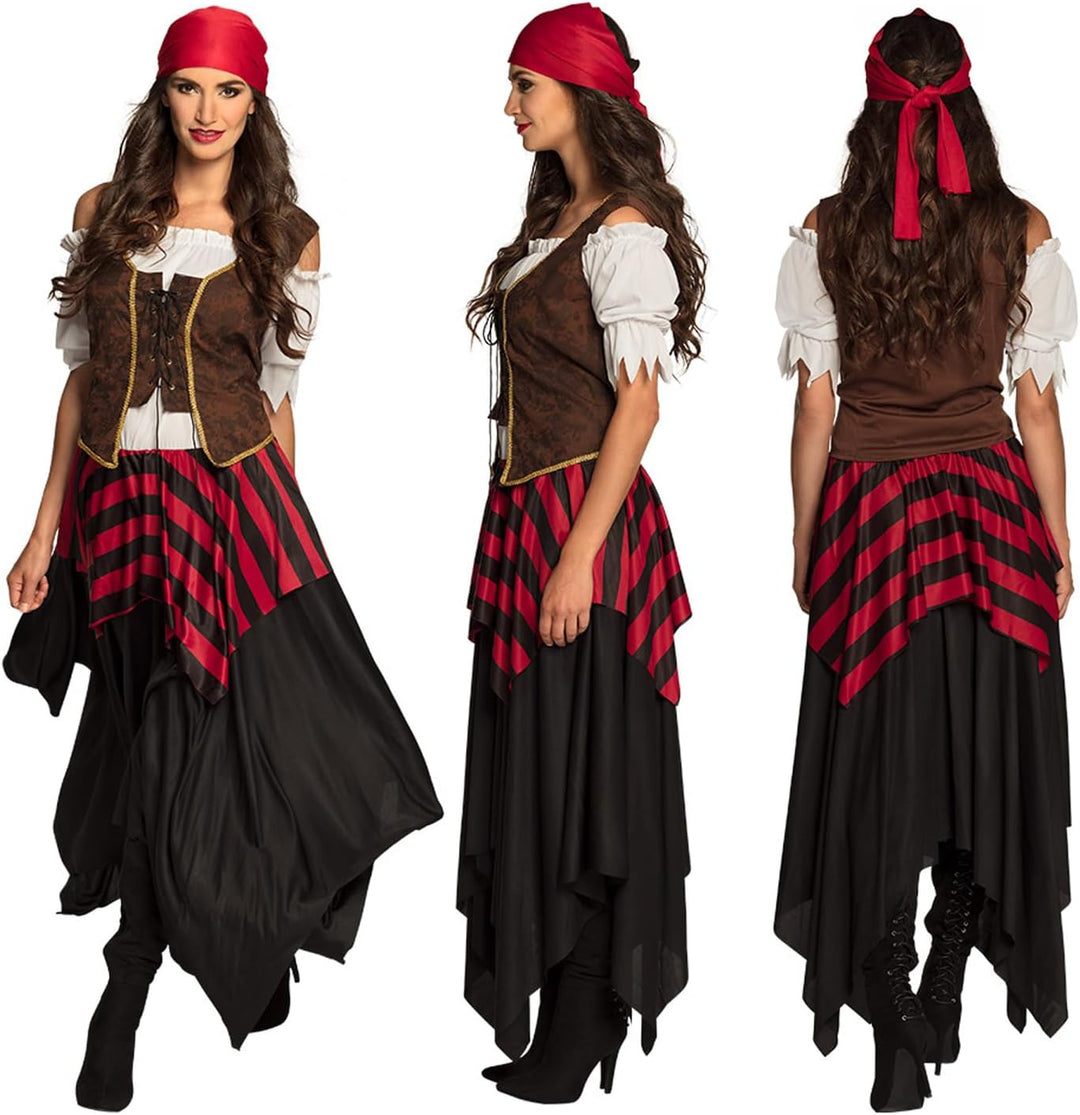Boland - Erwachsenen-Kostüm Piratin Tornado, Kleid, Korsett, Kopftuch, für Damen, Seeräuber, Freibeu