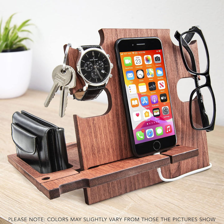 Personalisierte Dockingstation, Smartphone-Ständer - Nachttischhalter aus Holz, Geschenkidee für Män