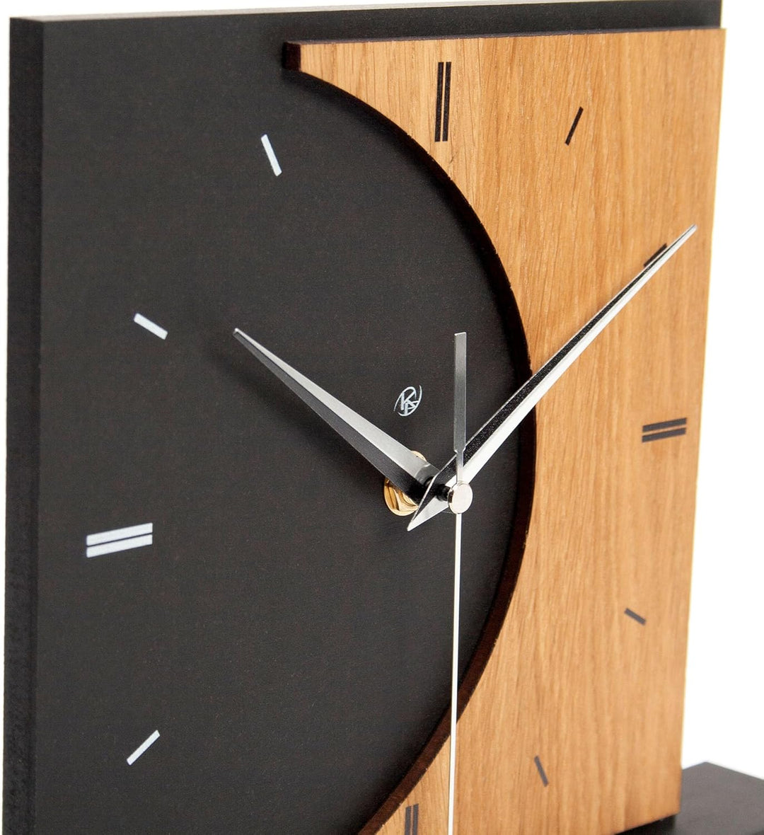 Kreative Feder Standuhr „Brown Moon“ aus Holz – Schwarze Tisch-Uhr ohne Ticken (leises Funkuhrwerk),
