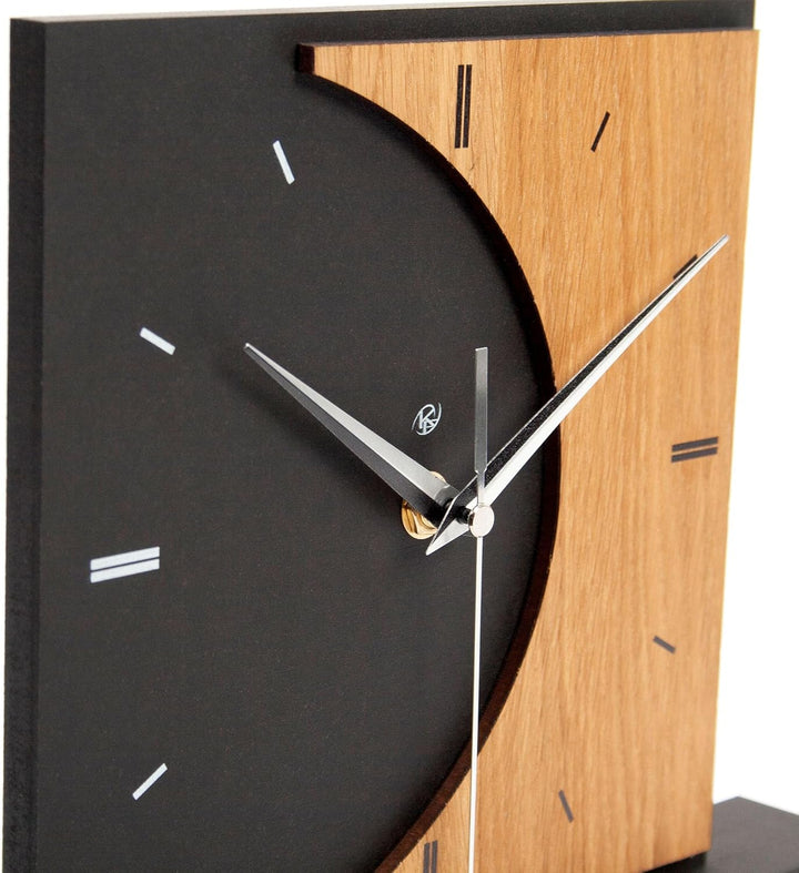 Kreative Feder Standuhr „Brown Moon“ aus Holz – Schwarze Tisch-Uhr ohne Ticken (leises Funkuhrwerk),