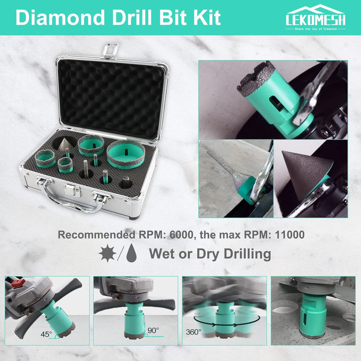 Diamant Bohrkrone Kit - 10pcs (6/6/8/25/35/50/68mm+Fasenfräser Bits(6-25mm)+50mm Diamant Fasenfräser