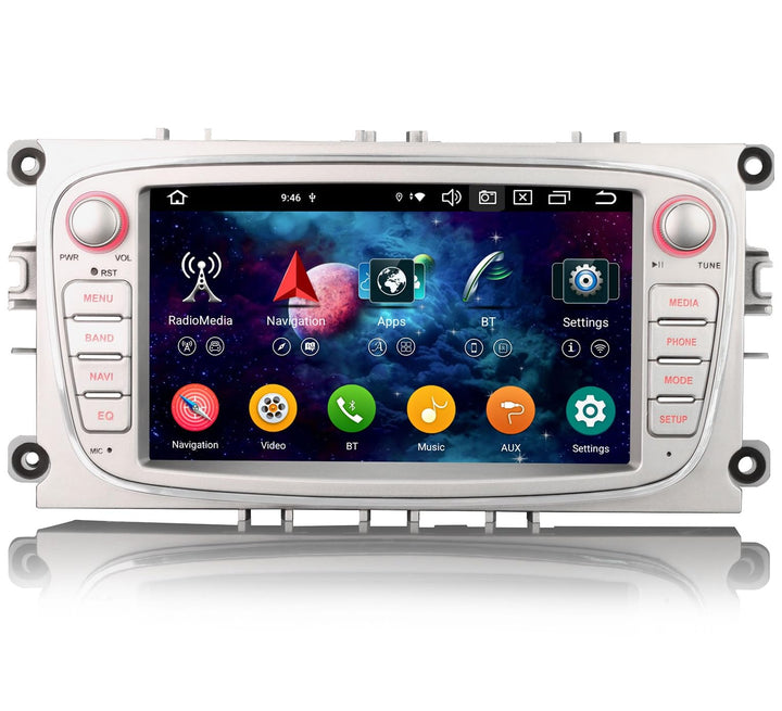 Erisin 4GB+64GB Android 14 Autoradio mit GPS Navigation für Ford Focus Mondeo S-Max C-Max Galaxy Blu