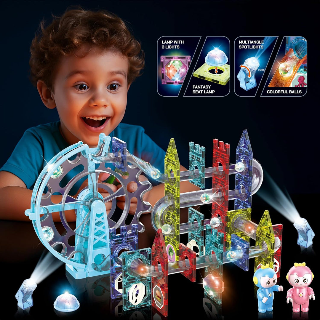 CELMAN Magnetische Bausteine 120 Teile Magnete Bauklötze Murmelbahn mit Zubehör, Montessori Spielzeu