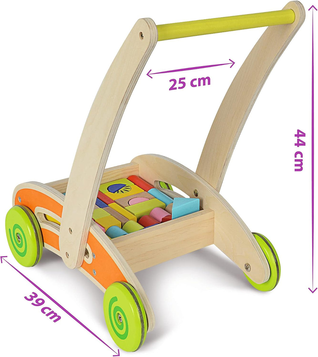 Eichhorn 100001833 - Eichhorn, Spiel- und Lauflernwagen - teilmontiert - mit 35 bunten Bausteinen au