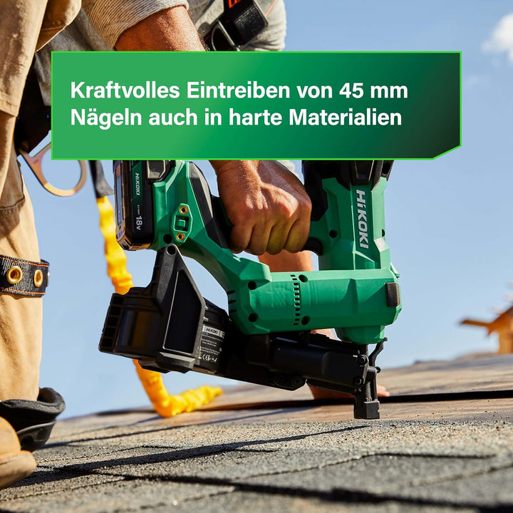 HiKOKI Akku Dachpappnagler - 18V, 25-45mm Nägel, Luftfeder-Antrieb, Brushless Motor - Leistungsstark