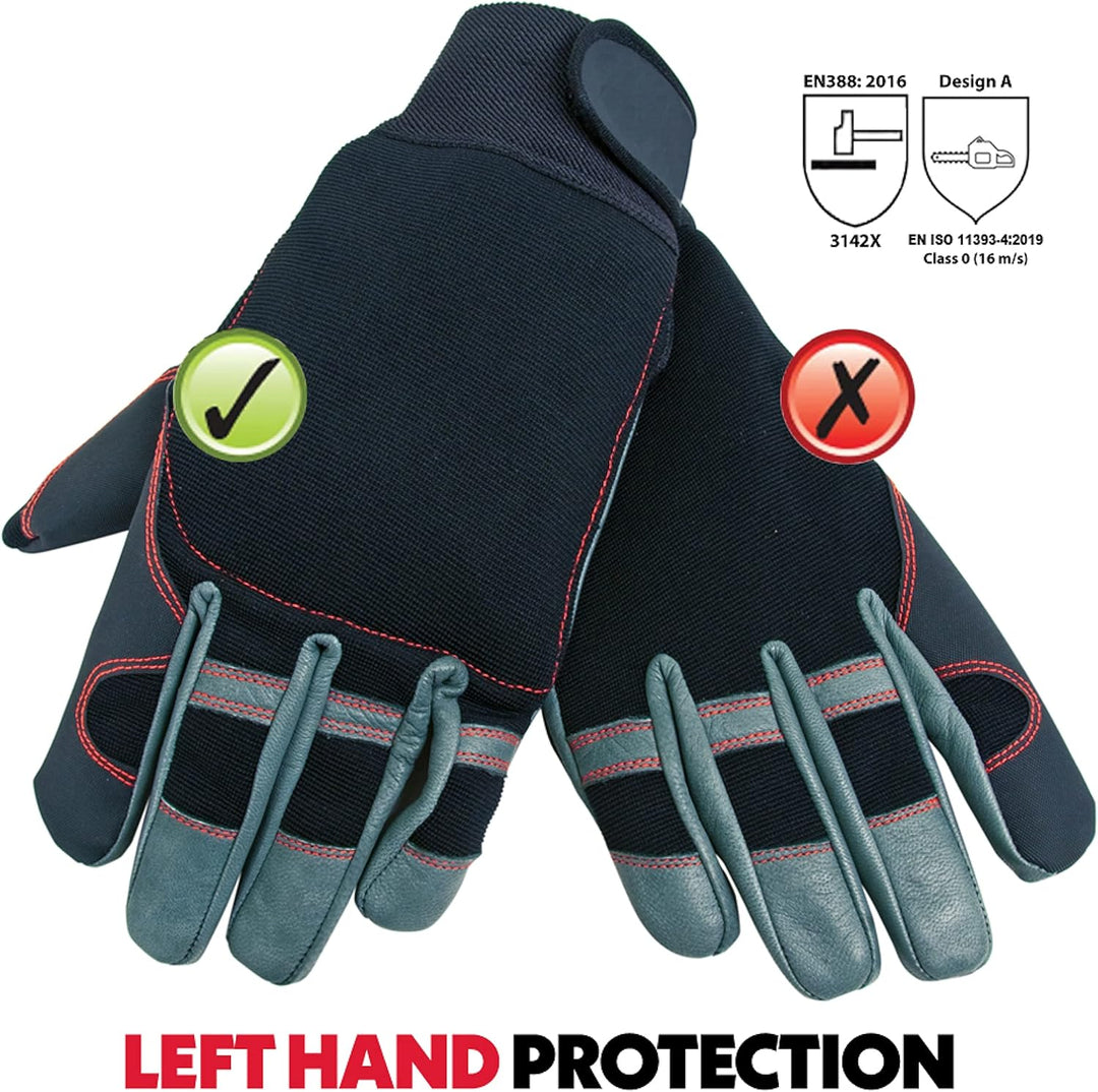 Oregon 295395, Schutzhandschuhe für Kettensäge, 4-Wege-Stretch, PU-Leder, M , 2 Stück (1er Pack) M ,