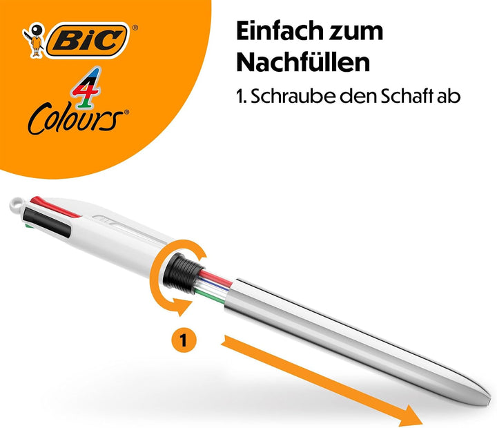 BIC 4 Farben Kugelschreiber Set 4 Colours, 6er Stifte Set in lila Stiftebecher, Geschenkidee für Sam