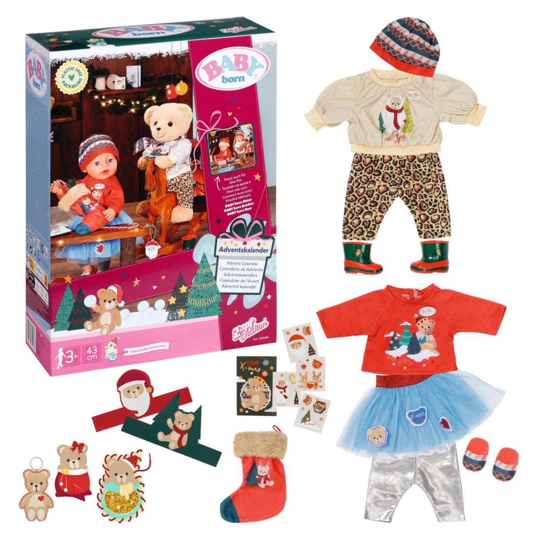 BABY born Adventskalender mit 24 Überraschungen, enthält Kleidung und Accessoires für 43 cm Puppen,