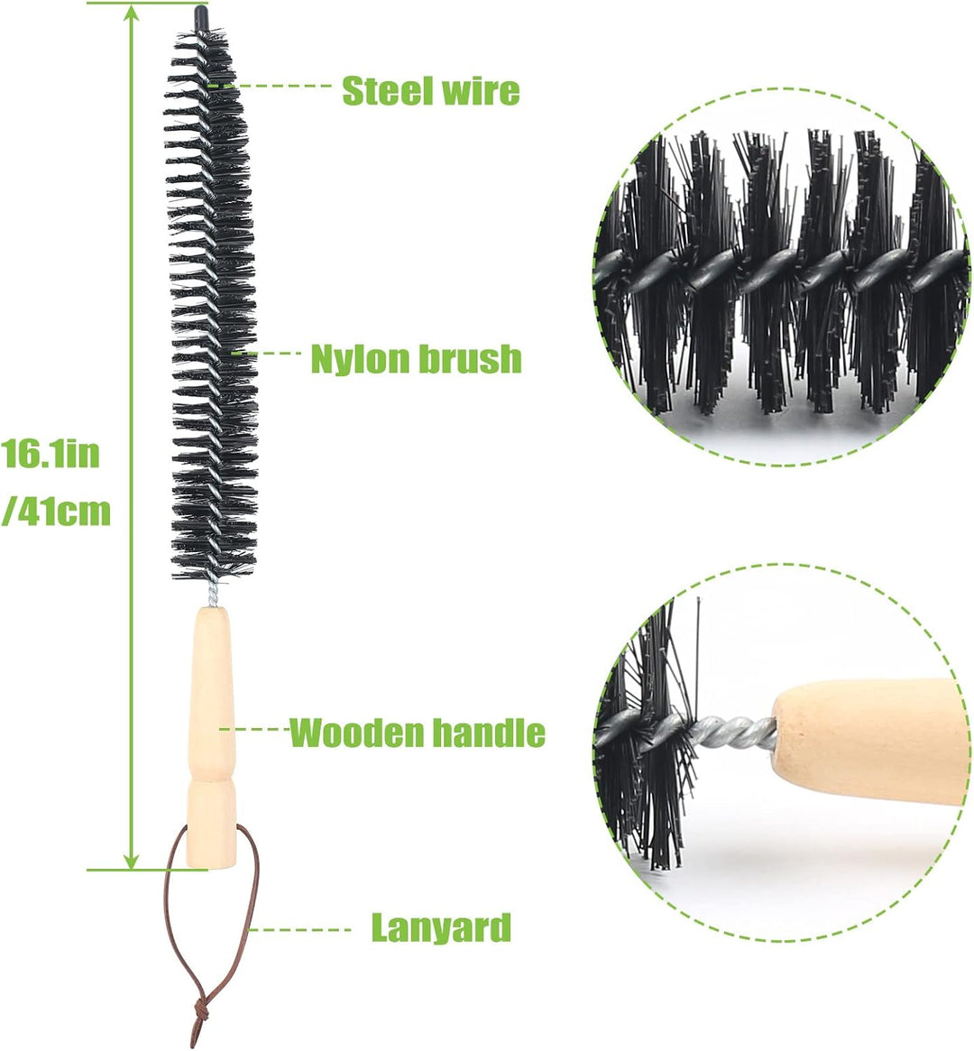 24 Stk Kaminbürste Stange Set mit 18 Flexible Stangen 410 mm+ 2 Bürstenköpfen 150mm + 1 Lange Holzbü