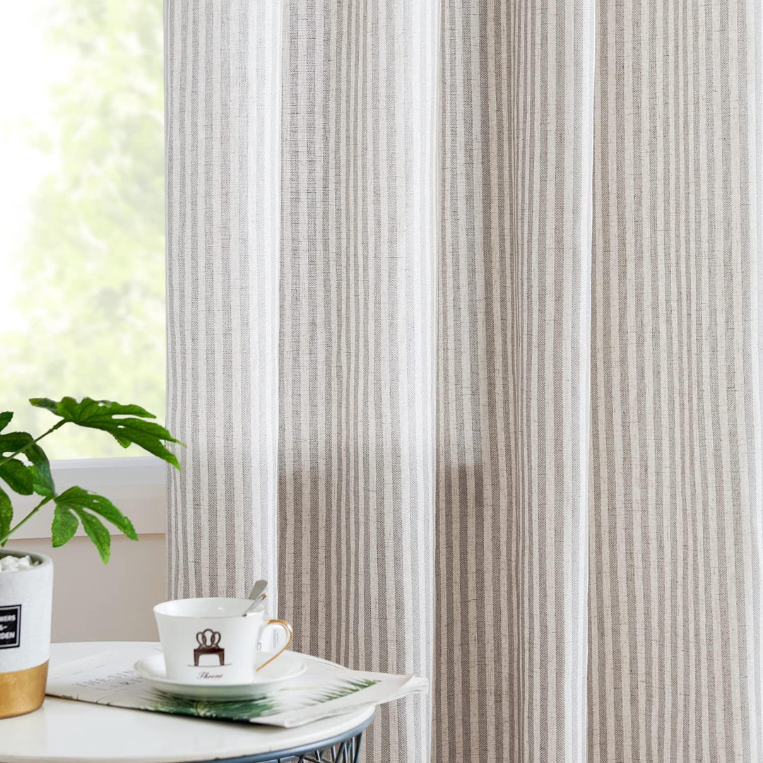 TOPICK Leinen Vorhänge Gestreifte Gardinen mit Ösen Modern Beige Leinenoptik Vorhang Wohnzimmer Priv
