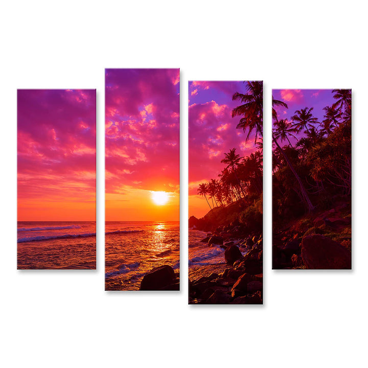 islandburner Bild auf Leinwand Sonnenuntergang Am Tropischen Strand Mit Palmen Silhouetten Bilder Wa