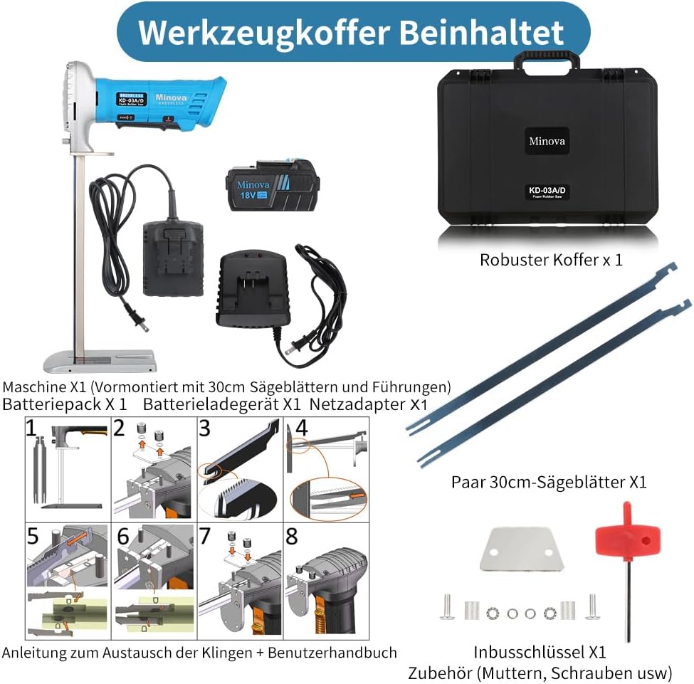 MINOVA Schaumgummisäge Schaumstoffsäge 30 cm Wechselstrom/Gleichstrome (AC/DC) Kit, Schneiden aller