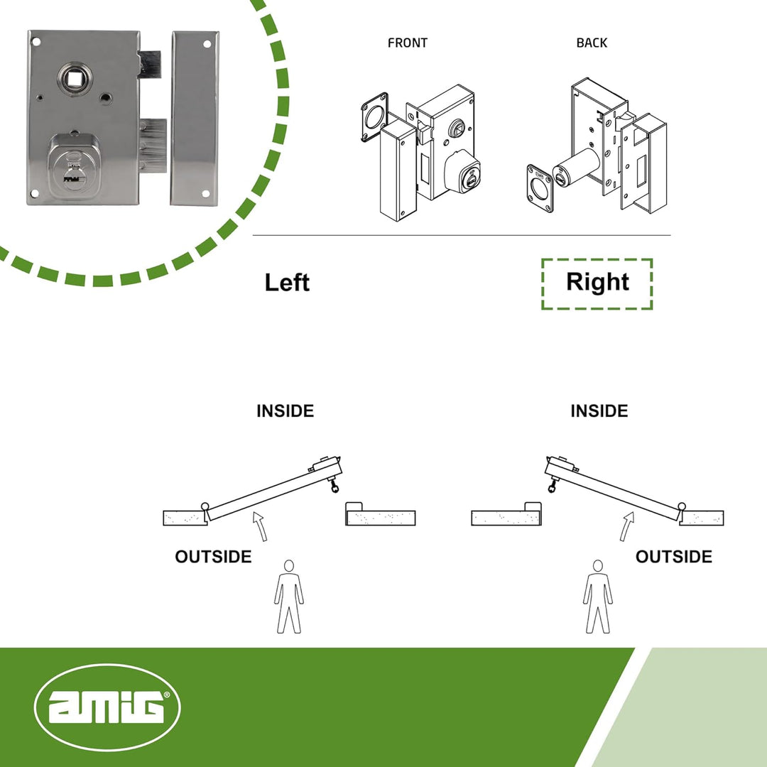 Amig - Aufschraubschloss DIN rechts mit Schliesshebel, Falle und Vierkant für Holztüren Mod. 75N - 7