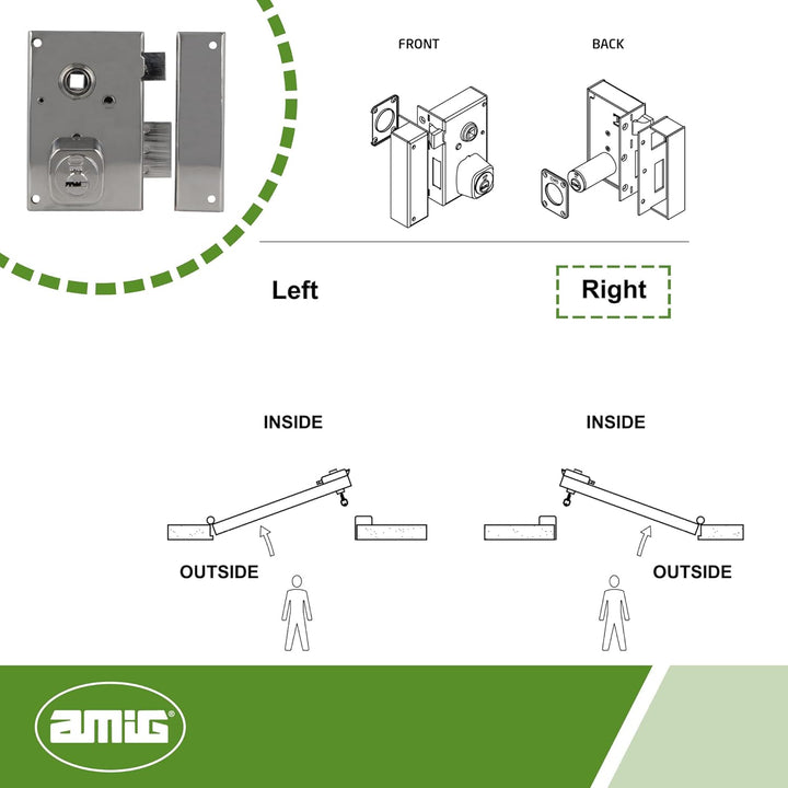 Amig - Aufschraubschloss DIN rechts mit Schliesshebel, Falle und Vierkant für Holztüren Mod. 75N - 7