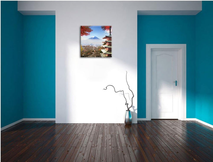 Pixxprint Japanischer Tempel im Herbst, Format: 70x70 auf Leinwand, 70x70