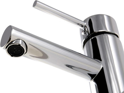 aquaSu® Waschtischarmatur Lago 2.0 in chrom mit Wasserspar-Funktion, Einhebelmischer mit Stickgriff,