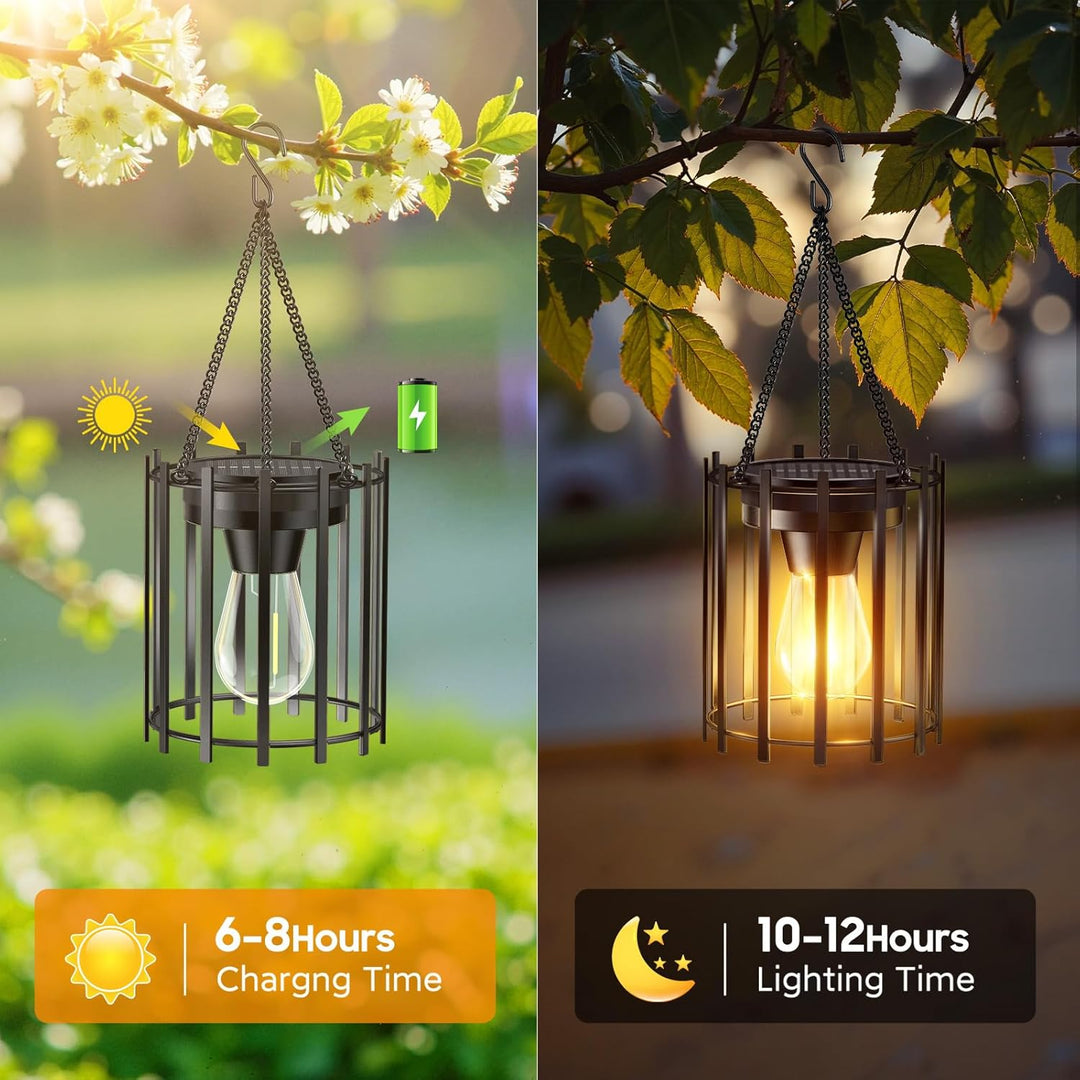RECHOO Solarlampen für Aussen Hängend, 2 Stück Solar Laternen für Draussen mit Grösser LED-Glühbirne
