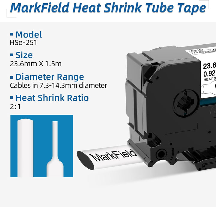 MarField HSe-251 23.6mm Schrumpfschlauch Schriftband Kompatibel mit Brother P-touch HS HSe251 Heat S