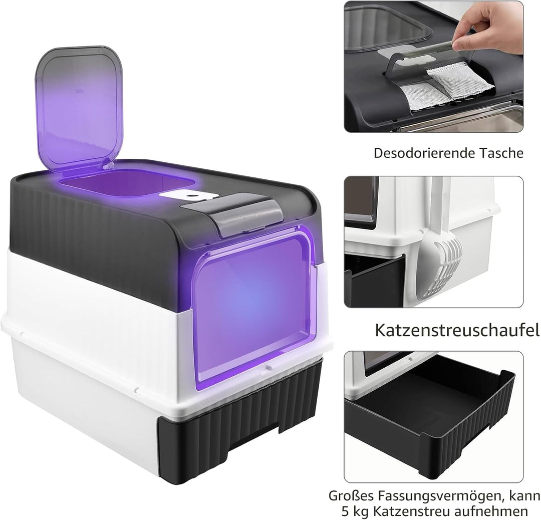 OHMG Selbstreinigende Katzentoilette,Katzenklo Selbstreinigend,Geruchsbeseitigung,Geschlossen Grosse
