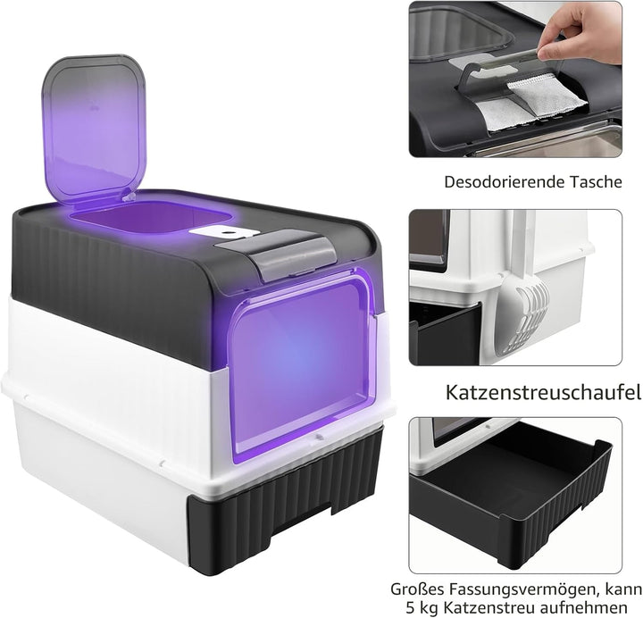 OHMG Selbstreinigende Katzentoilette,Katzenklo Selbstreinigend,Geruchsbeseitigung,Geschlossen Grosse