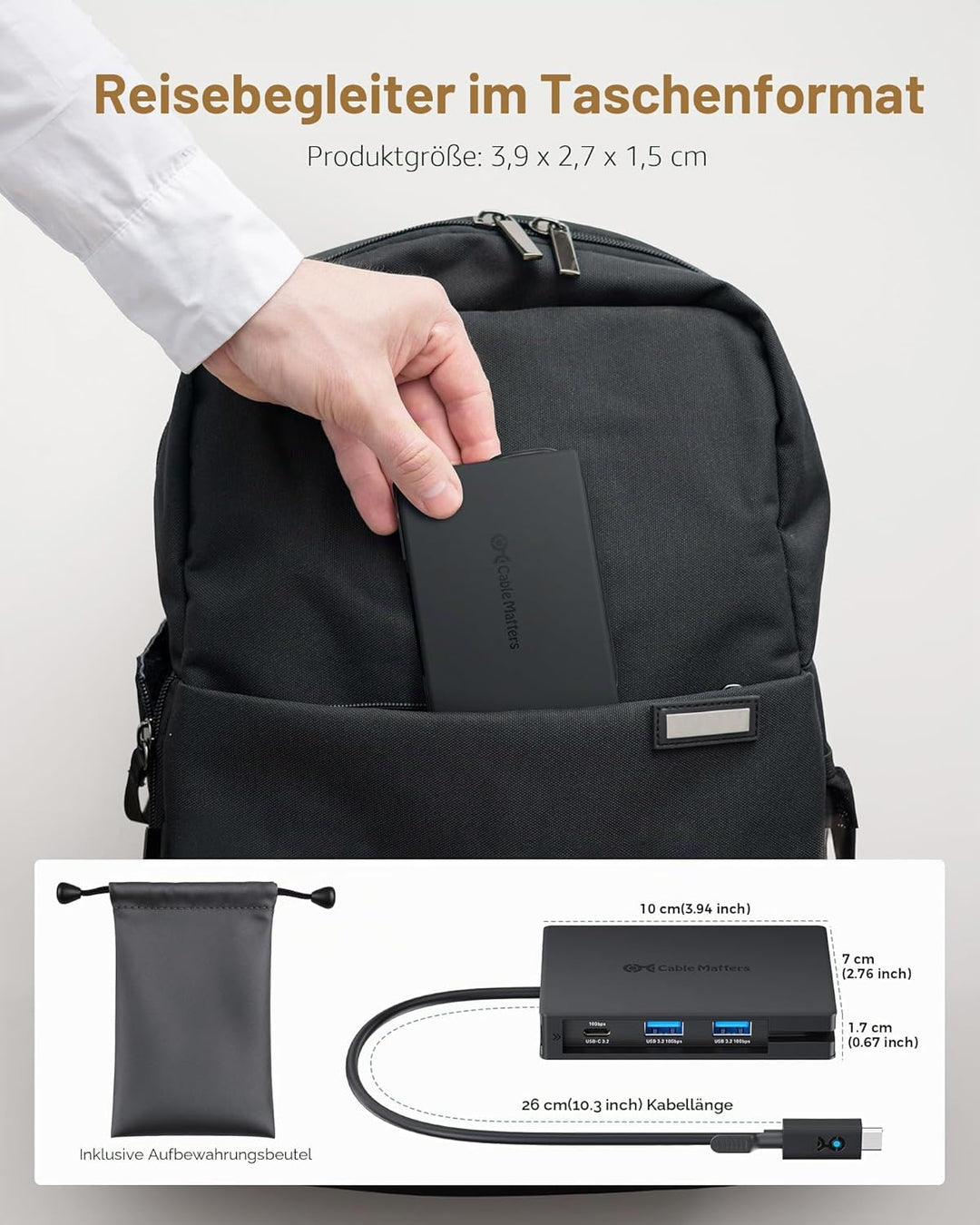 Cable Matters Portable 40Gbps Dual HDMI USB4 Hub, USB 4 Dock mit 2x4K@60Hz oder 1x4K@120Hz / 8K@30Hz