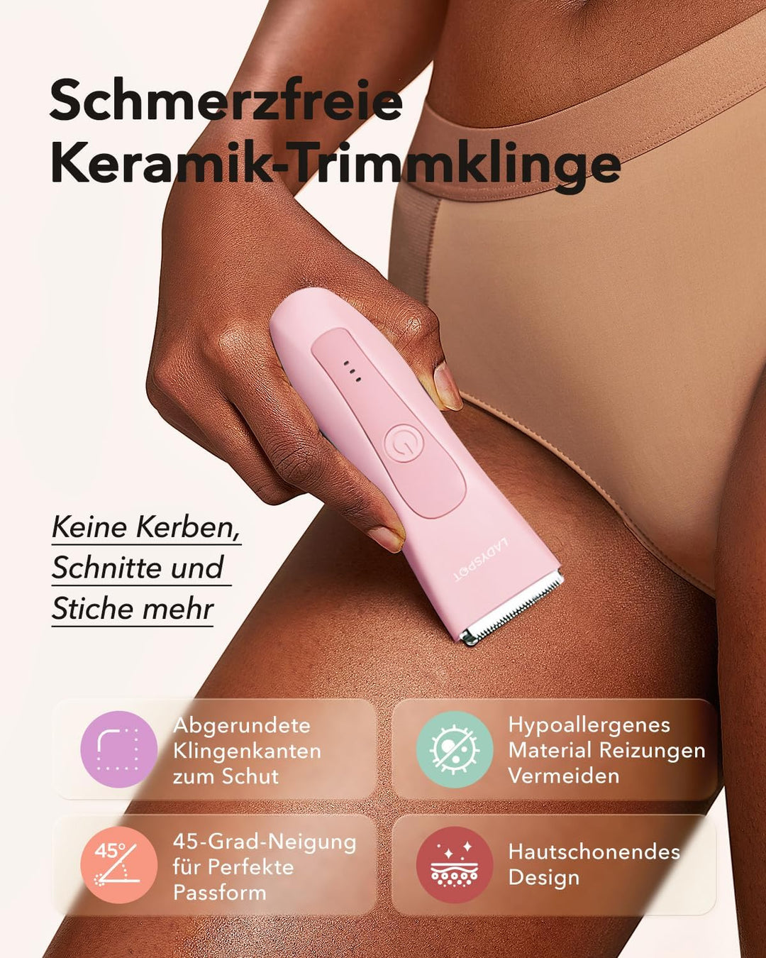 Intimrasierer für Frauen, Bikini-Trimmer mit 3 Keramikklingenköpfen Rosa, Rosa