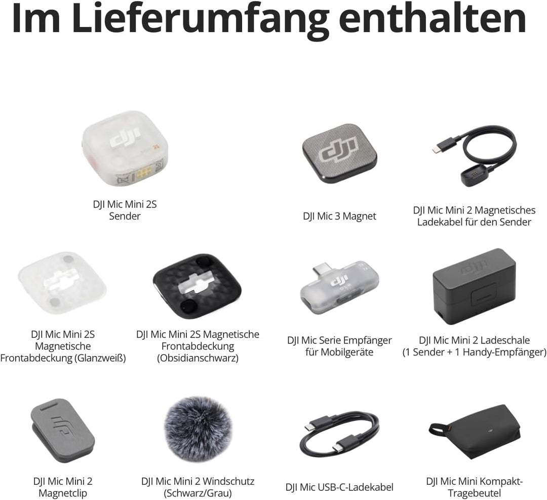 DJI Mic Mini 2S (1 TX + 1 Handy-Empfänger + Case), KI-Geräuschunterdrückung Mic Mini 2S (1 Sender +