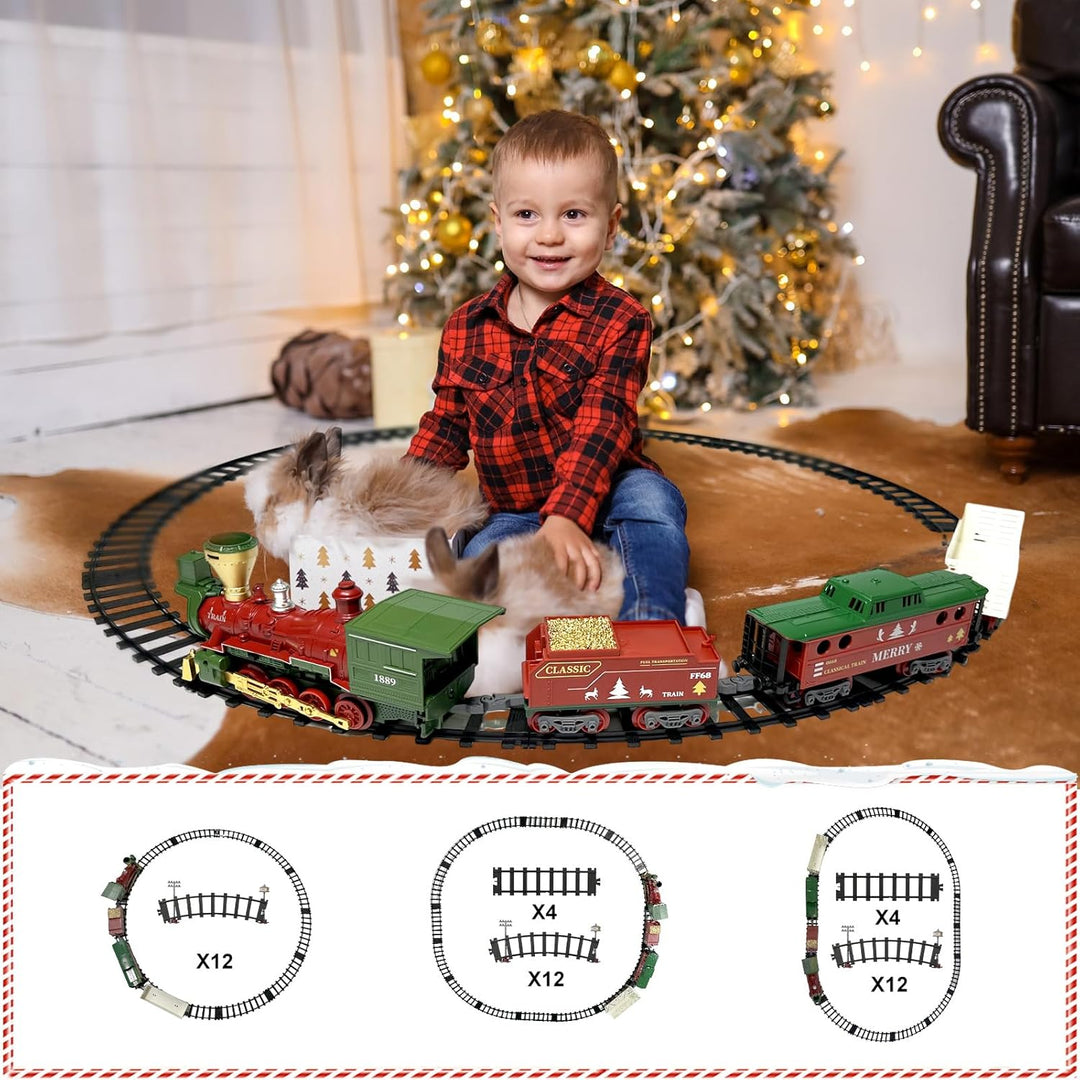 Weihnachtszug Ferngesteuert Kindereisenbahn Set – Elektrische Eisenbahn Spielzeug mit Dampf Effekt,