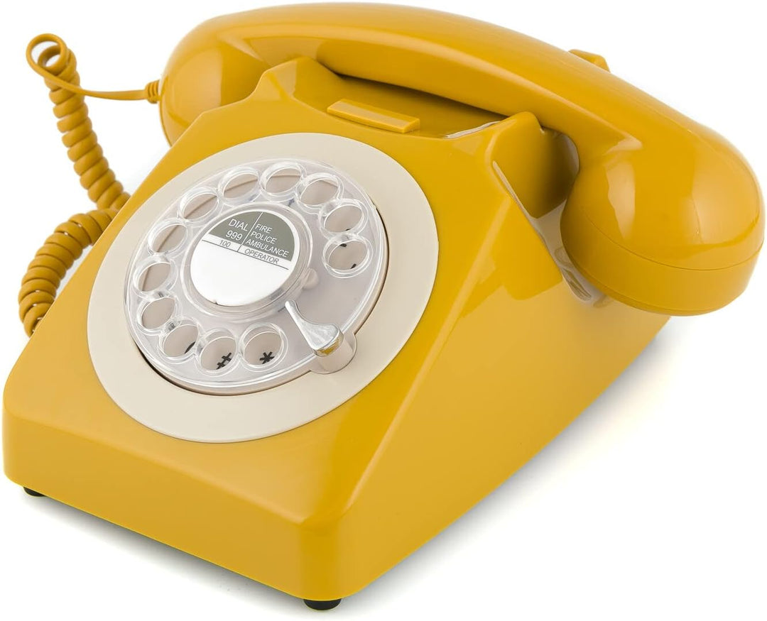 GPO 746ROTARYMUS Retro Telefon mit Wählscheibe im 70er Jahre Design Gelb- Senf, Gelb- Senf