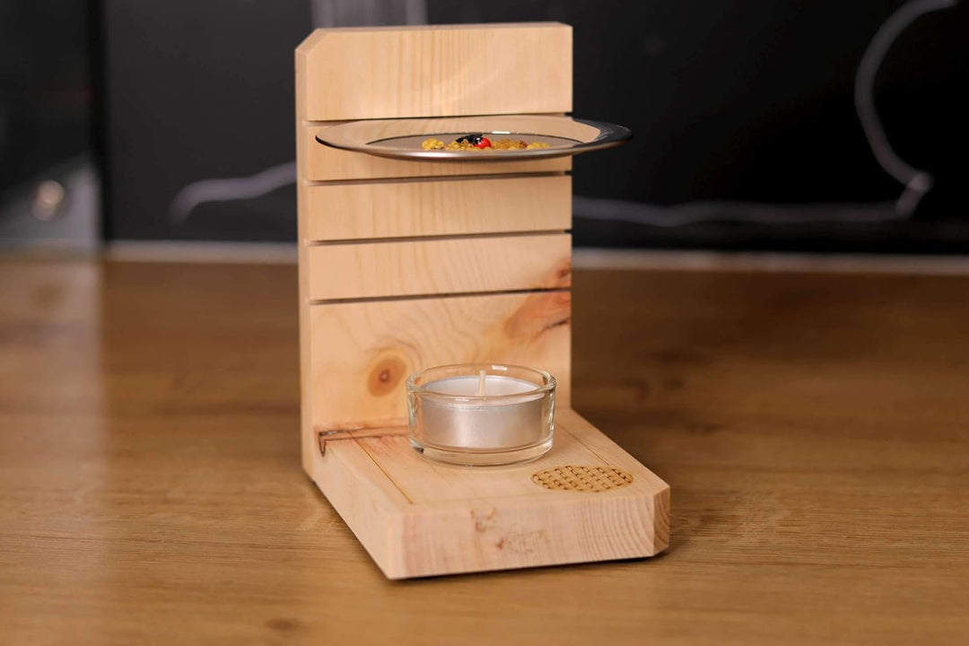 Dekobox Räucherstövchen - Duftbrenner aus Zirbenholz - höhenverstellbar