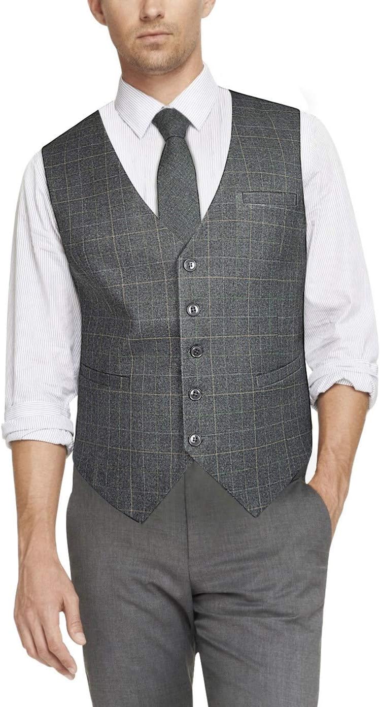 HISDERN Manner Formale Hochzeitsfeier Weste Baumwolle Plaid Kleid Anzug Weste für Herren hellgrau XL