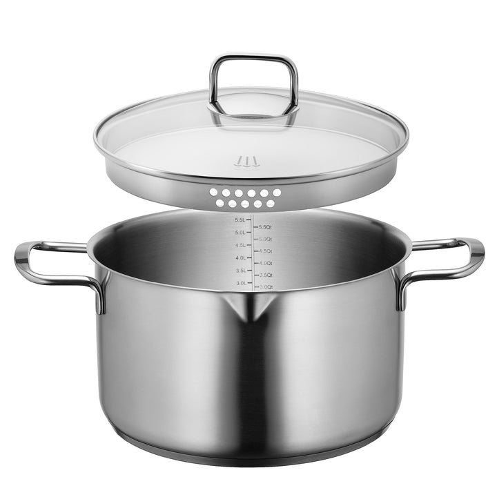 MÄSER Sanvito, Kochtopf 24 cm mit Glasdeckel und praktischem Ausgiesser, kleiner Edelstahl Topf mit