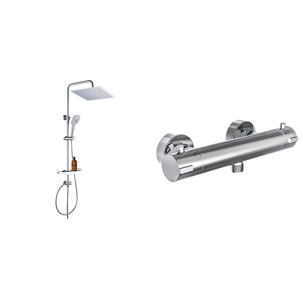 JOHO VC-3030-ABLAGE CP Duschset Regendusche, Chrom &amp; EISL CLAUDIO, Mischbatterie mit Thermostat, The