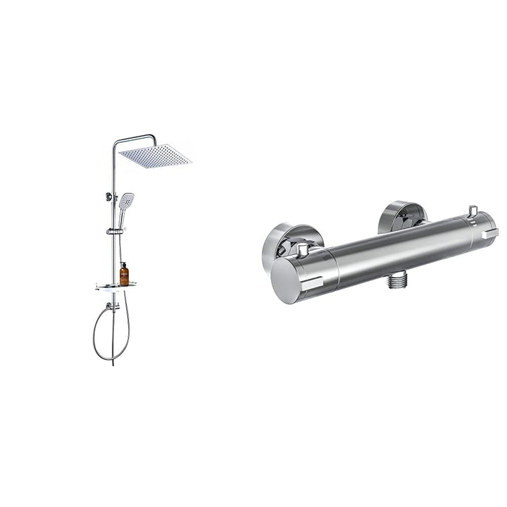 JOHO VC-3030-ABLAGE CP Duschset Regendusche, Chrom &amp; EISL CLAUDIO, Mischbatterie mit Thermostat, The