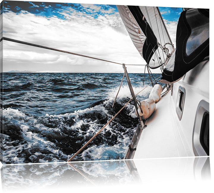 Pixxprint Die weissen Segel der Yacht als Leinwandbild/Grösse: 100x70 / Wandbild/Kunstdruck/fertig b