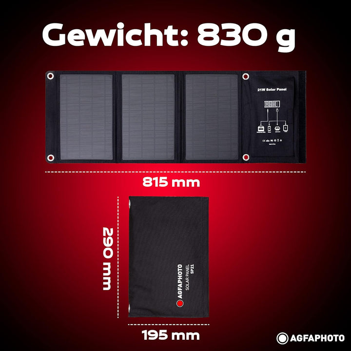 AGFAPHOTO Solarpanel SP21 | Outdoor Solarladegerät | Faltbar für Outdoor-Aktivitäten | Stromversorgu