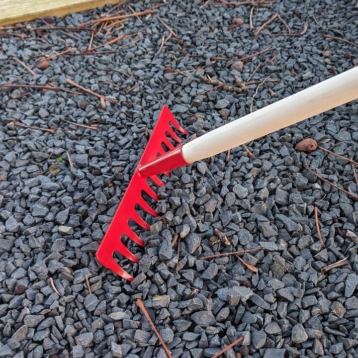 Garten Gerät Harke Rasen Boden Erde Rechen 12 Zinken Metall rot Gartenrechen 28 cm mit Holz Stiel, R