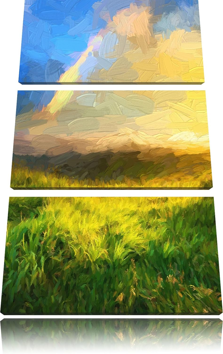 Pixxprint Berge mit Regenbogen am Himmel als Leinwandbild/Grösse: 3 Teilig (120x80 cm) cm/Wandbild/K