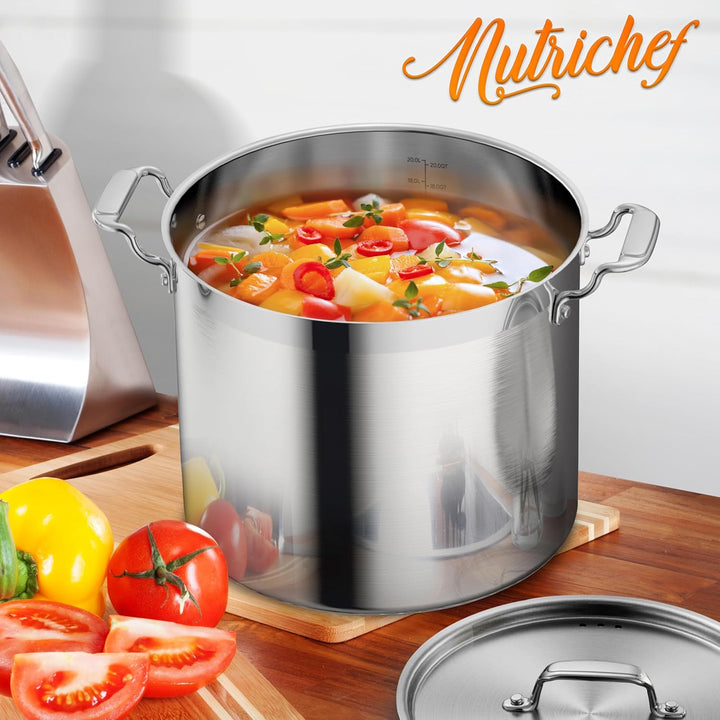 NutriChef Edelstahl Kochtopf 19L Induktion – Suppentopf mit Deckel, Profiqualität für Gastronomie &