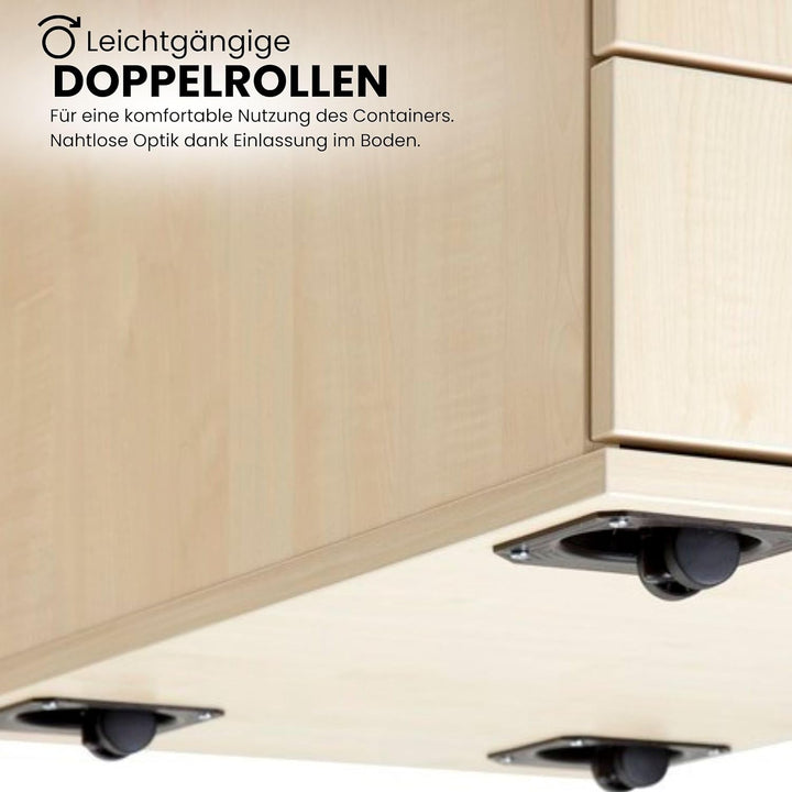 bümö Rollcontainer mit Schubladen, Container abschliessbar aus Holz in Nussbaum - Rollwagen für&