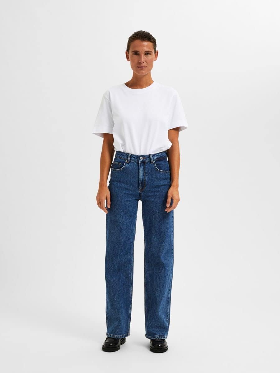 SELECTED FEMME Damen SLFALICE HW Wide Long MID BLU Jeans NOOS, 26W / 32L
