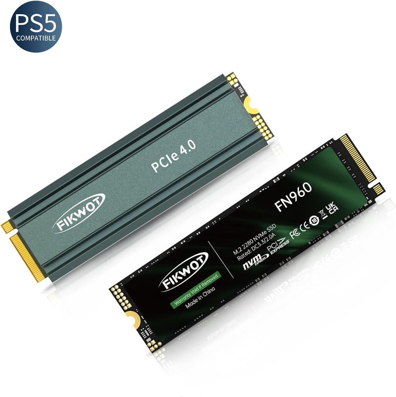 Fikwot FN960 512GB M.2 2280 PCIe Gen4 x4 NVMe 1.4 Internes Solid State Drive mit Kühlkörper – Bis zu