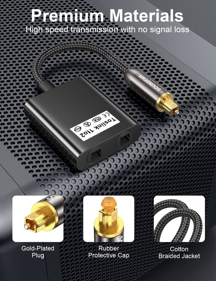 SOUNDFAM Toslink Splitter 1 In 2 Out Optisches Kabel Splitter Digitaler Audio Optischer Splitter Ada