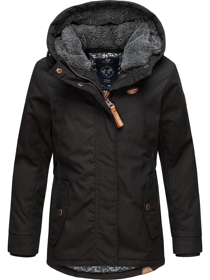Ragwear Kinder Mädchen Winterjacke Wintermantel Outdoorjacke mit Kapuze Elvina 128-152 128 Schwarz,