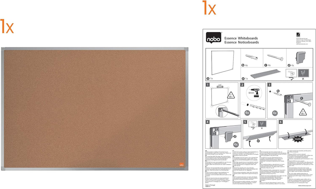 Nobo Kork-Notiztafel, 45 x 60 cm, Aluminiumrahmen, Traditionelle Eckmontage, Naturbraun, Essence-Ser