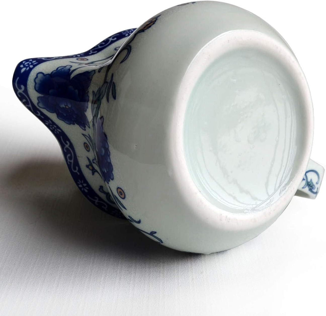 Yxhupot Teekanne 425 ml Blau Weiss Porzellan China Edelstahl Infuser Blume (Cihu Mudan), Weiss