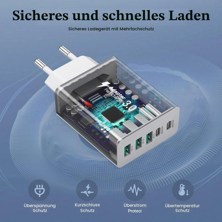 3er Pack USB C Ladegerät 50W, 5 Ports Mehrfach USB Stecker mit【2 USBC+3 USBA】, 50W Netzteil Wand-Lad